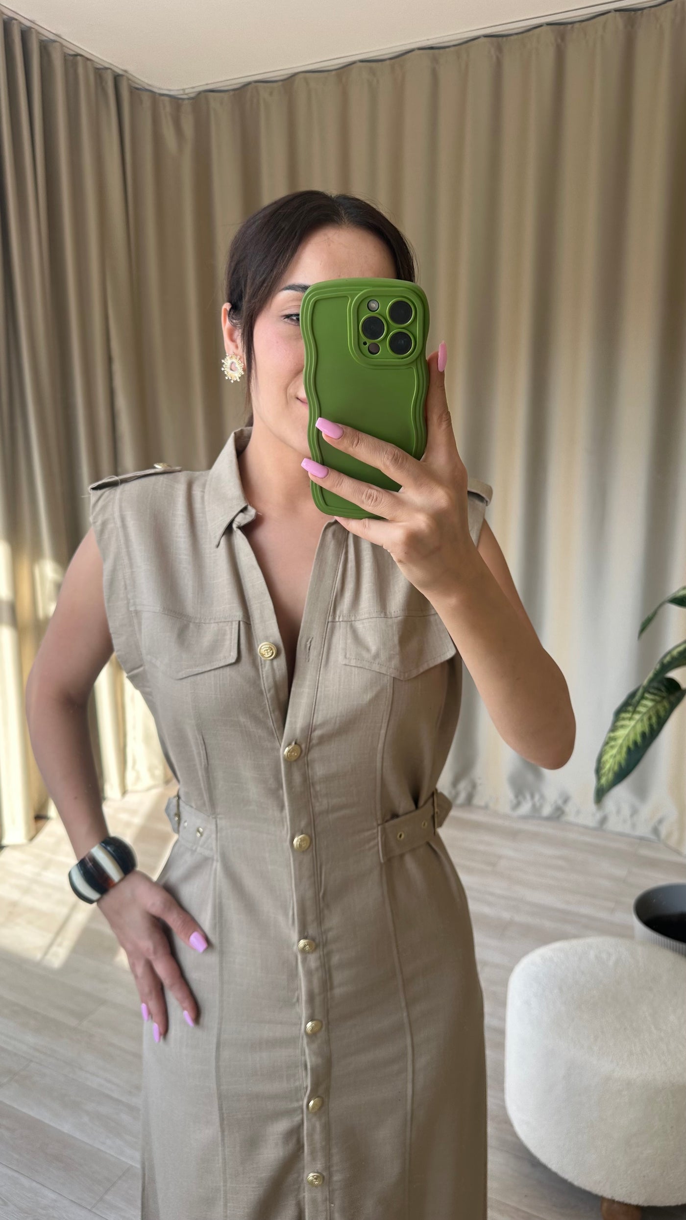 KETEN bej MİDİ ELBİSE