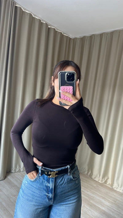 Oys Modal Kumaş Parmak Geçmeli Body acı kahve