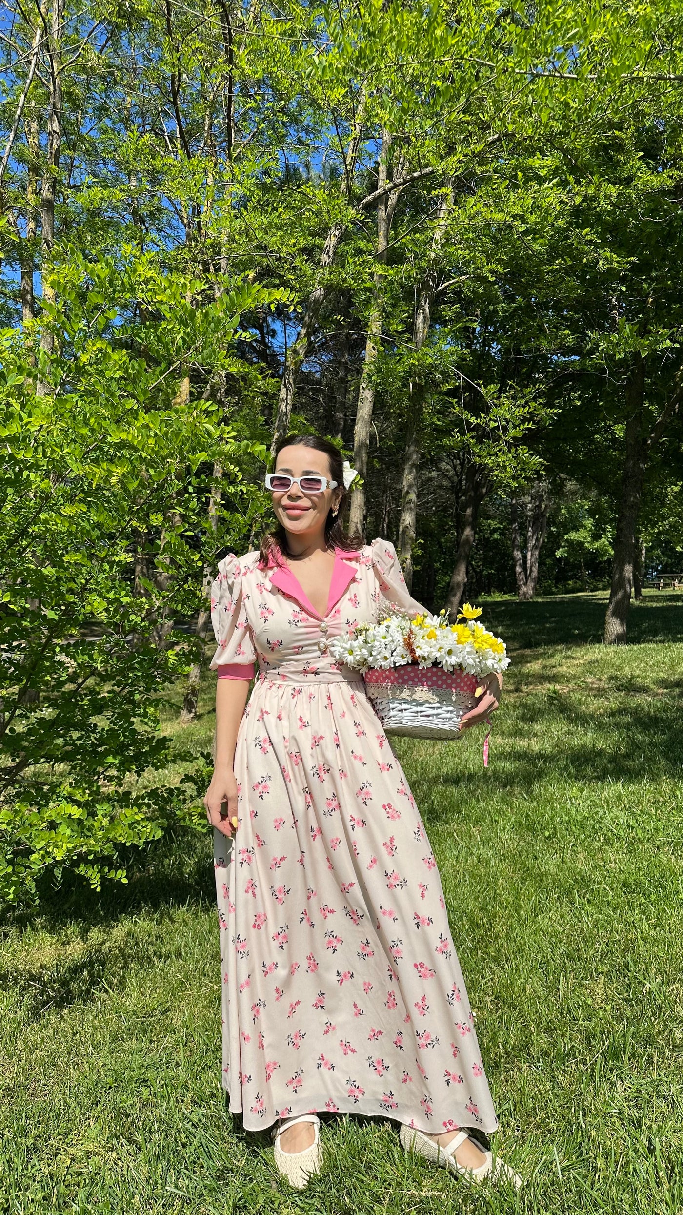 Pembe Çiçek baskılı Elbise