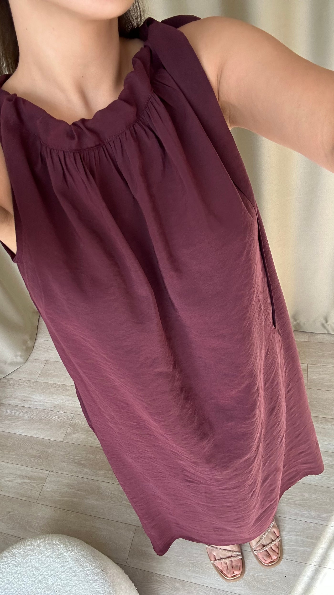 Boydan bağlamalı bordo modal elbise