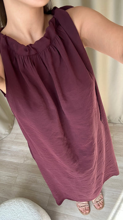 Boydan bağlamalı bordo modal elbise