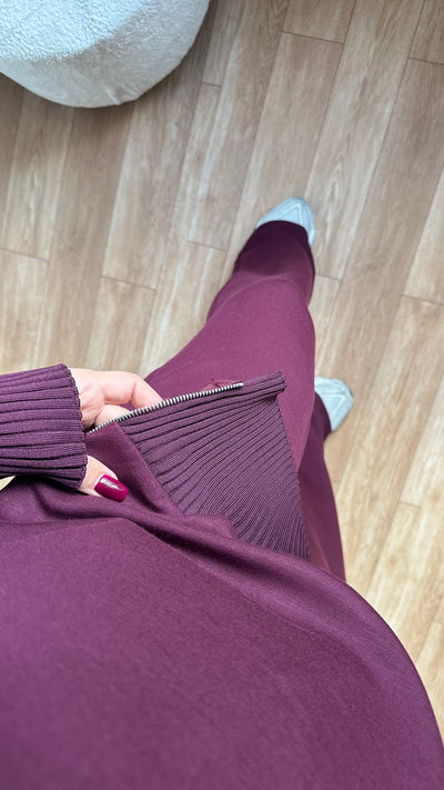 Bordo Balıkçı Yaka Yan Fermuarlı Modal Takım