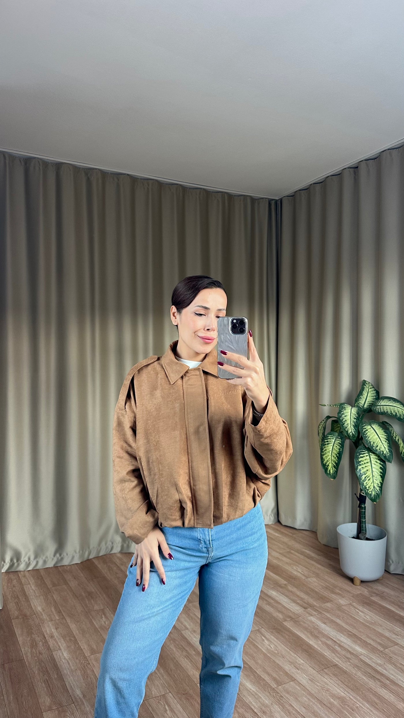 Taba süet bomber ceket