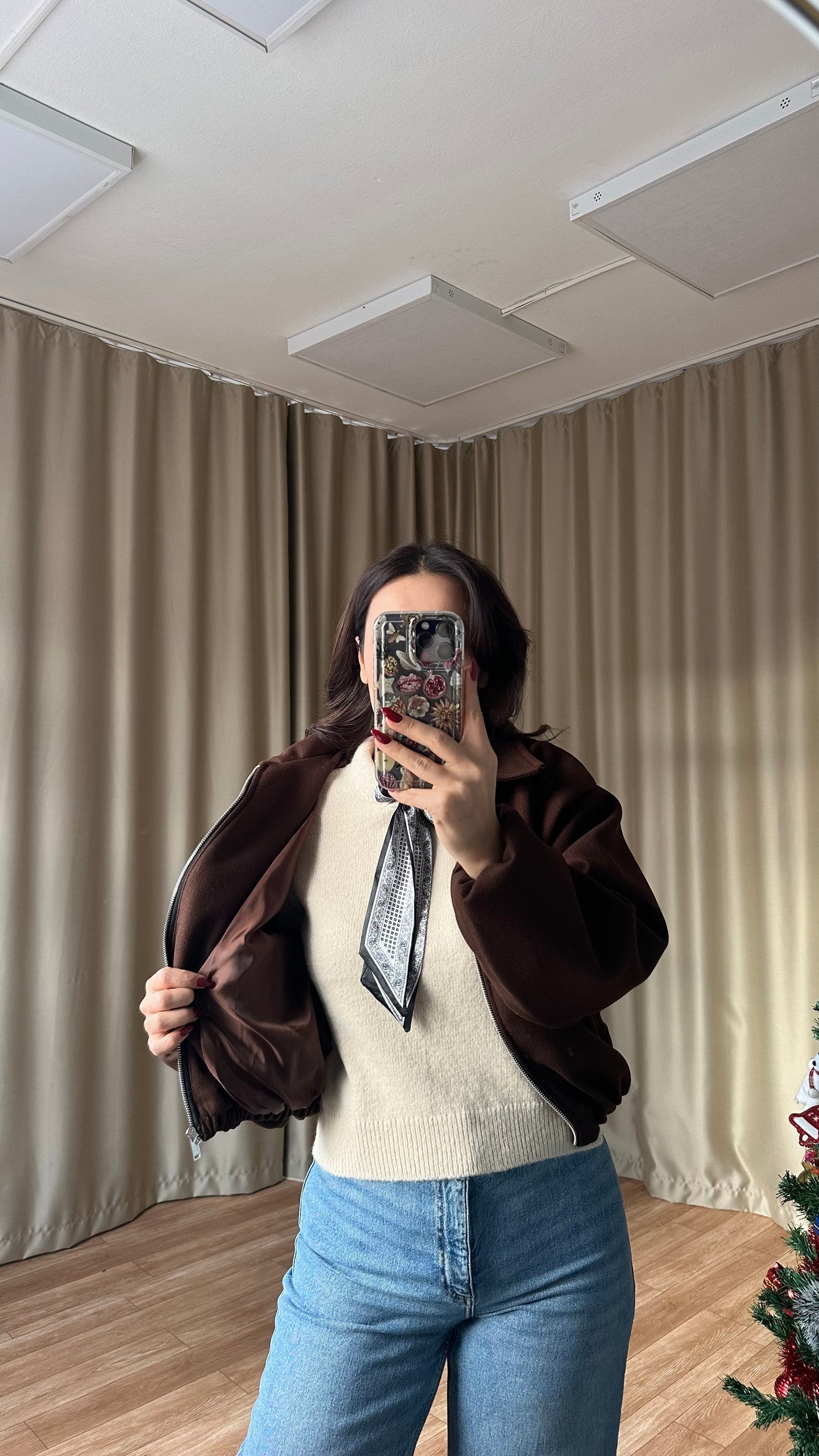 Kahve Balon slüetli kaşe bomber ceket