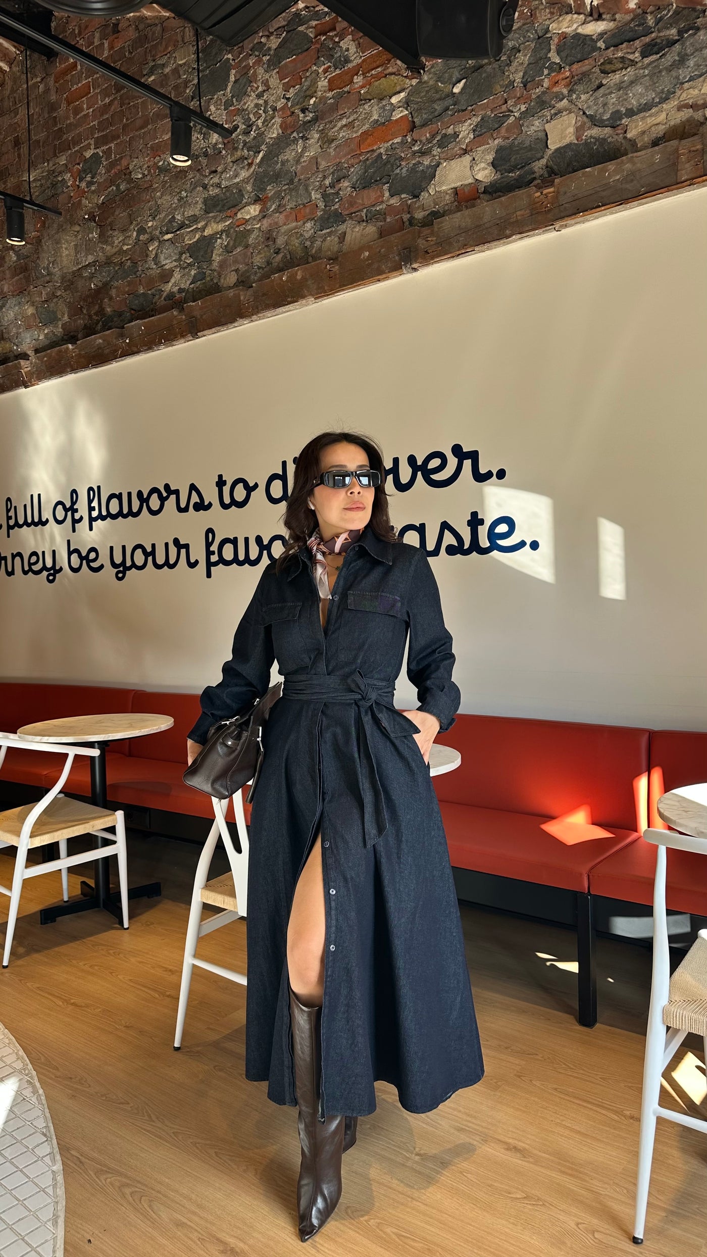 Maxi boy Düğmeli Denim elbise