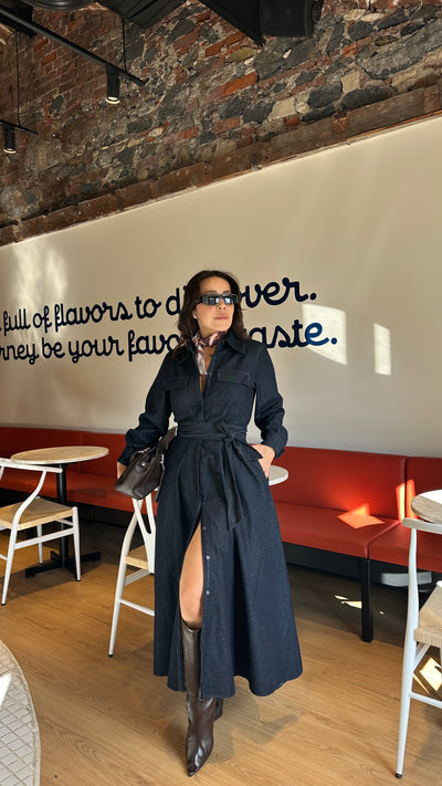 Maxi boy Düğmeli Denim elbise