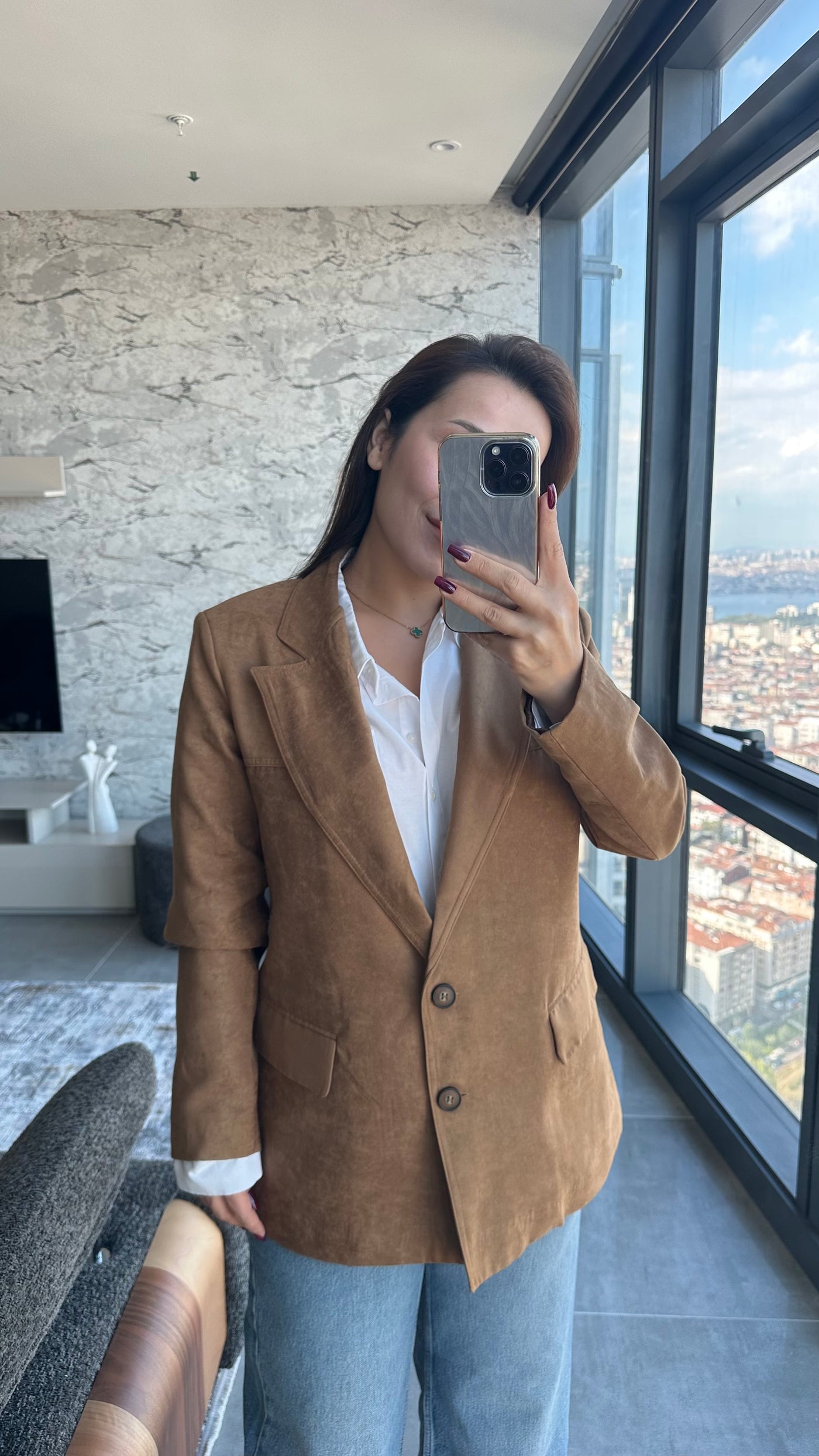 Camel Süet Blazer Ceket