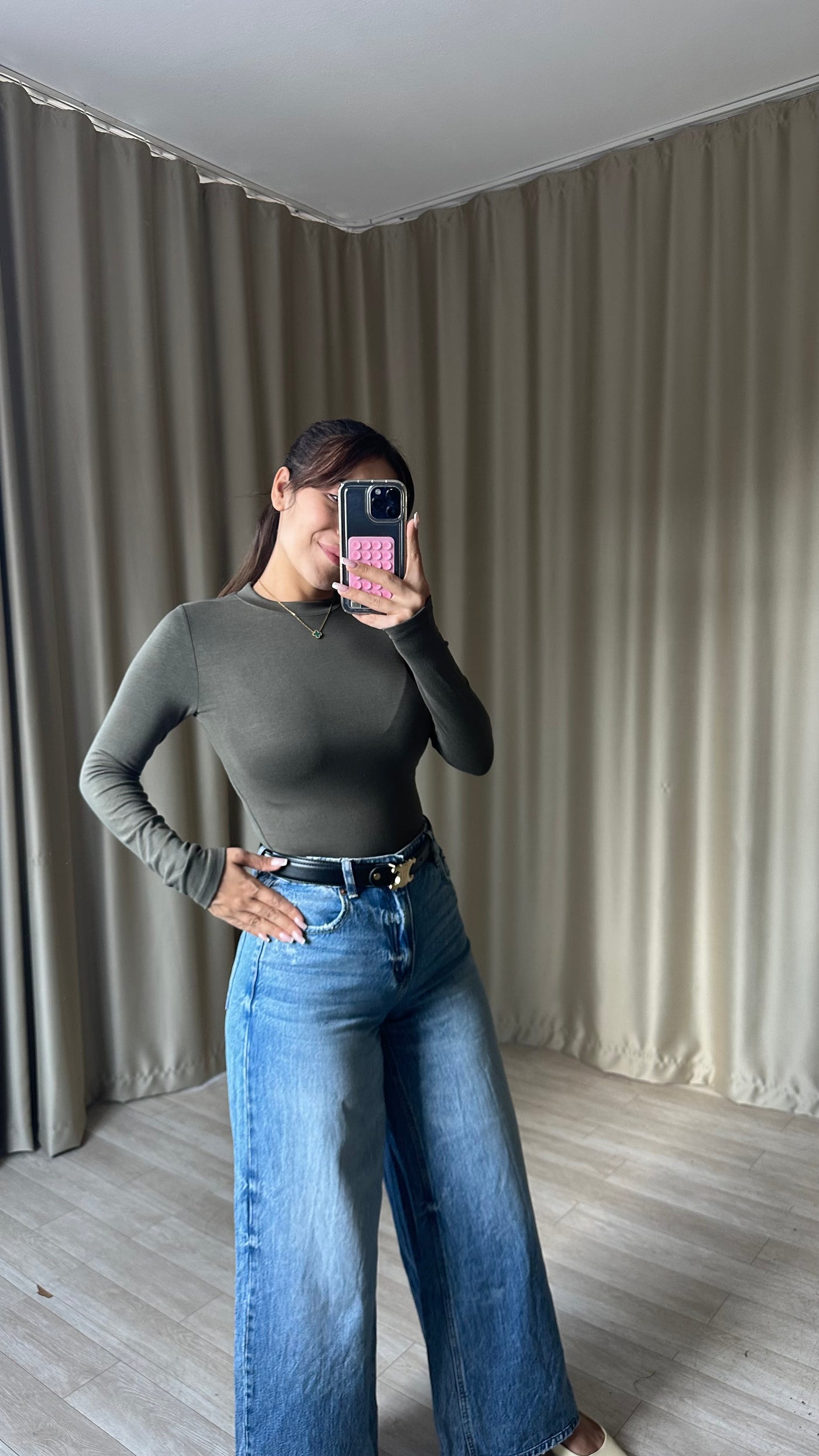 Oys Modal Kumaş Parmak Geçmeli Body haki