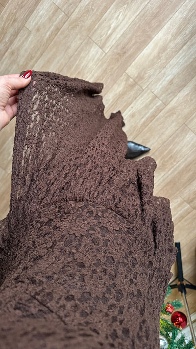 Özel Tasarım Dantel detaylı kahve elbise