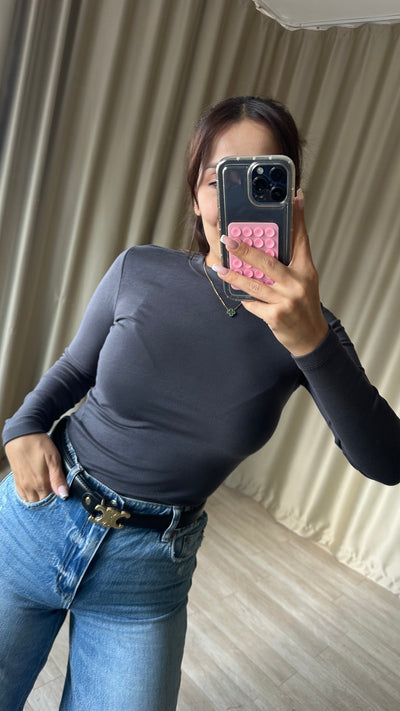 Oys Modal Kumaş Parmak Geçmeli Body antrisit