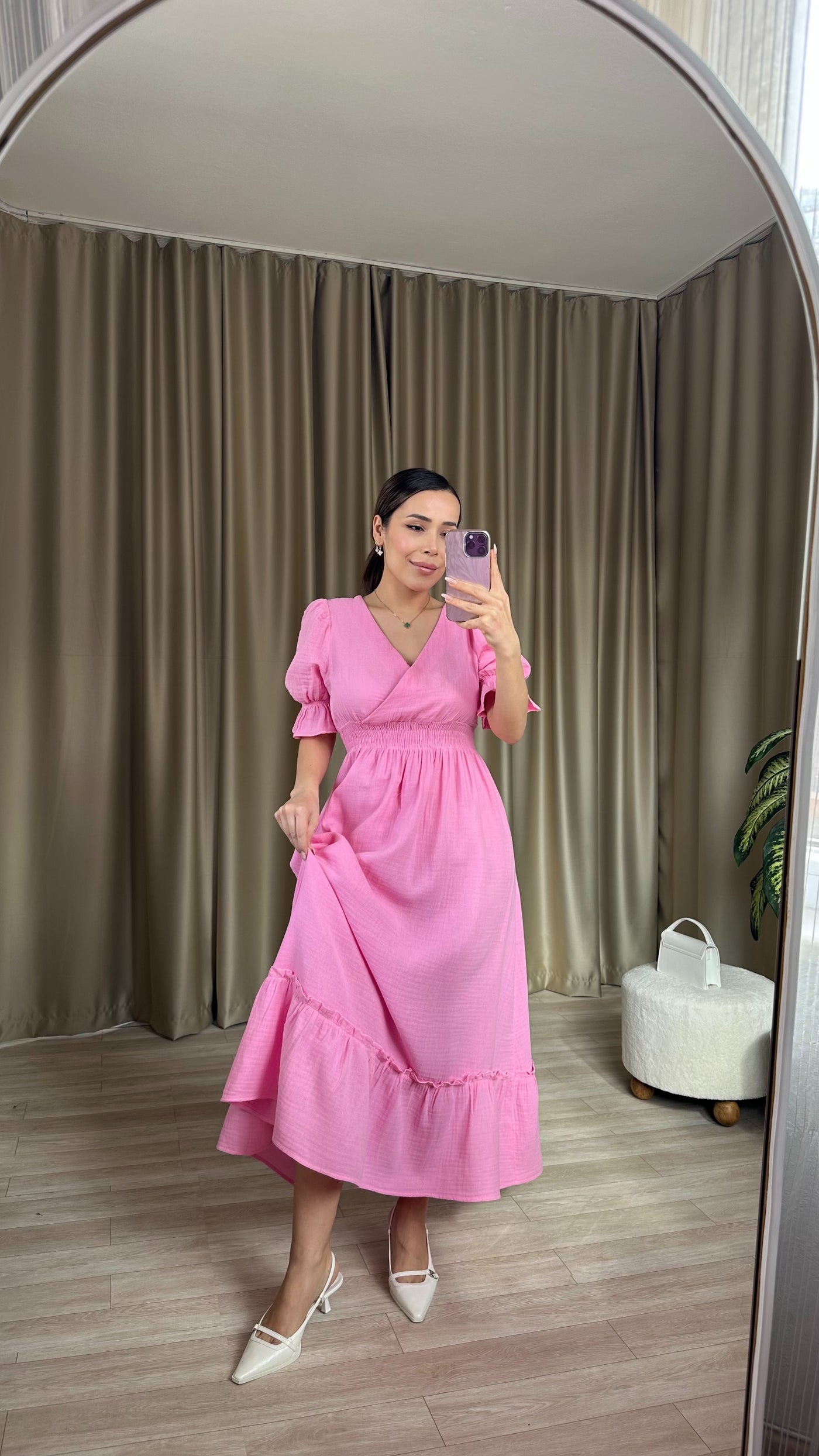 Bebe pembesi Beli lastikli müslin kumaş Elbise