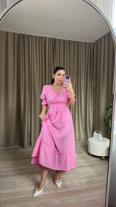 Bebe pembesi Beli lastikli müslin kumaş Elbise