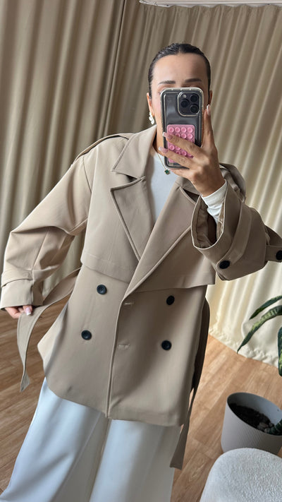 OVERSİZE DÜŞÜK OMUZ cAmel TRENÇKOT