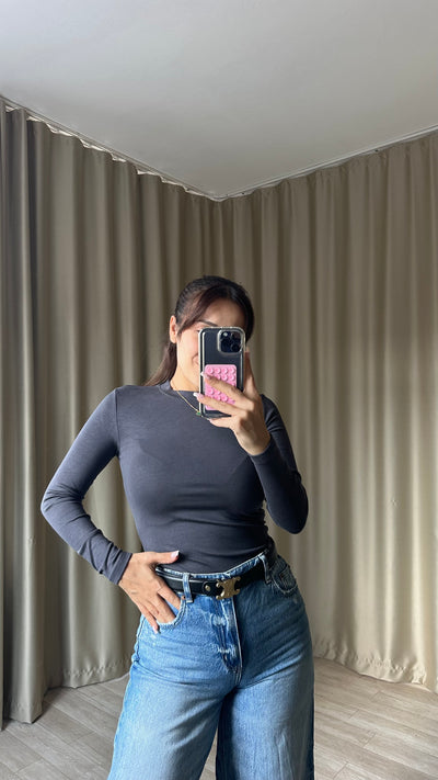 Oys Modal Kumaş Parmak Geçmeli Body antrisit