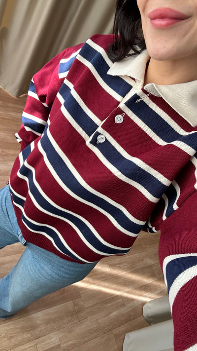 Bordo çizgili kazak