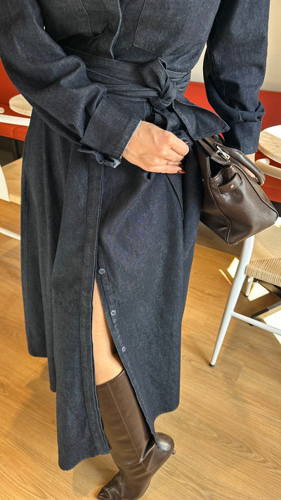 Maxi boy Düğmeli Denim elbise