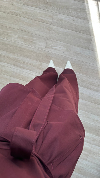 Bordo Kuşaklı Denim Takım