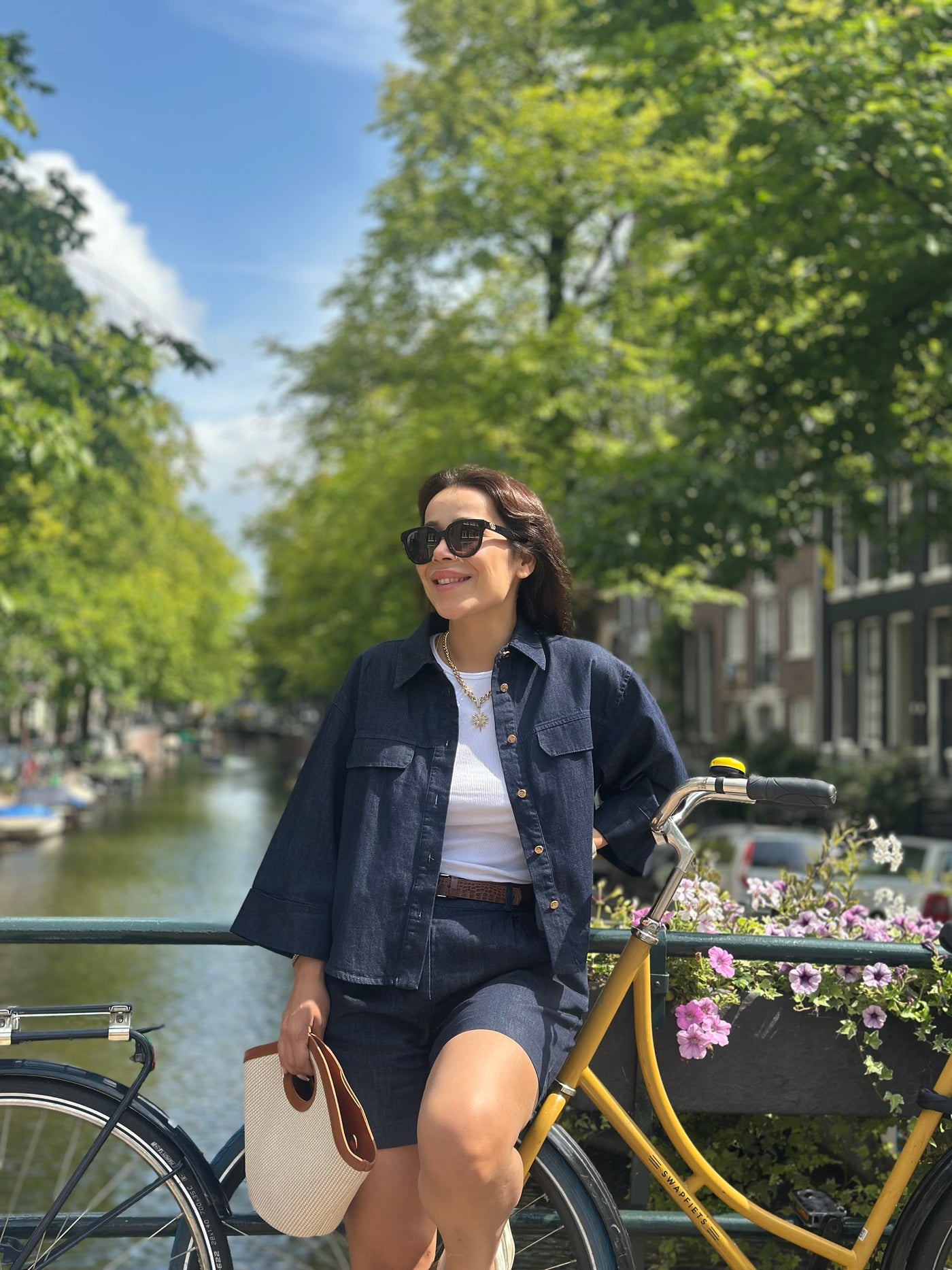 Kahve kemerli Denim takım