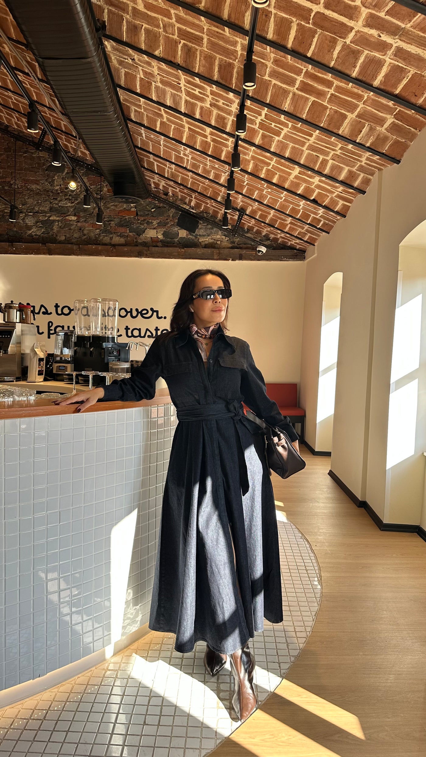 Maxi boy Düğmeli Denim elbise