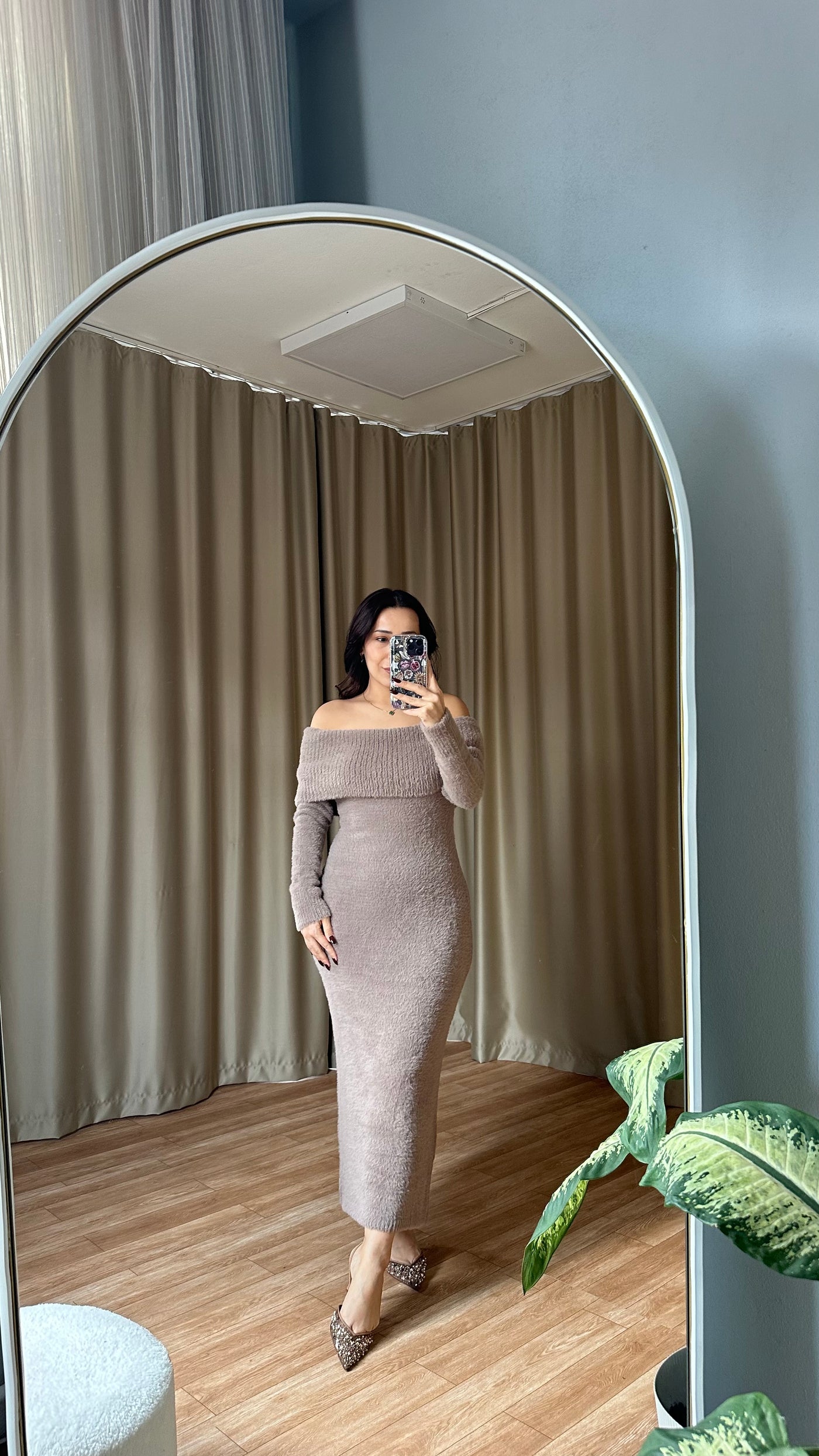 MADONNA YAKA vizon SAKALLI TRİKO ELBİSE