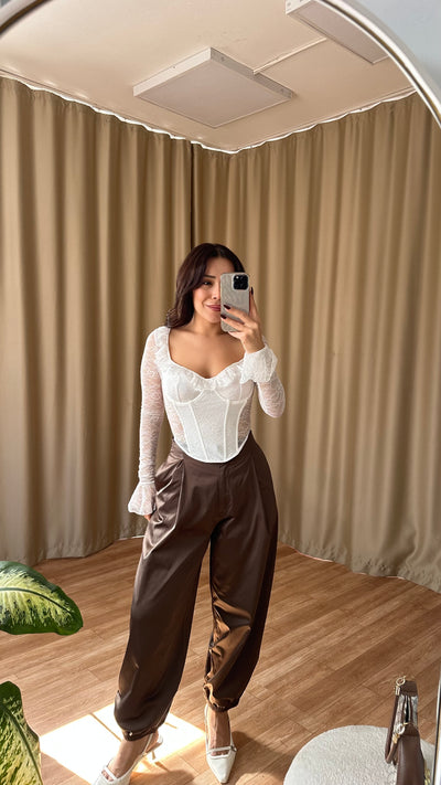 Kahve Saten şalvar pantolon
