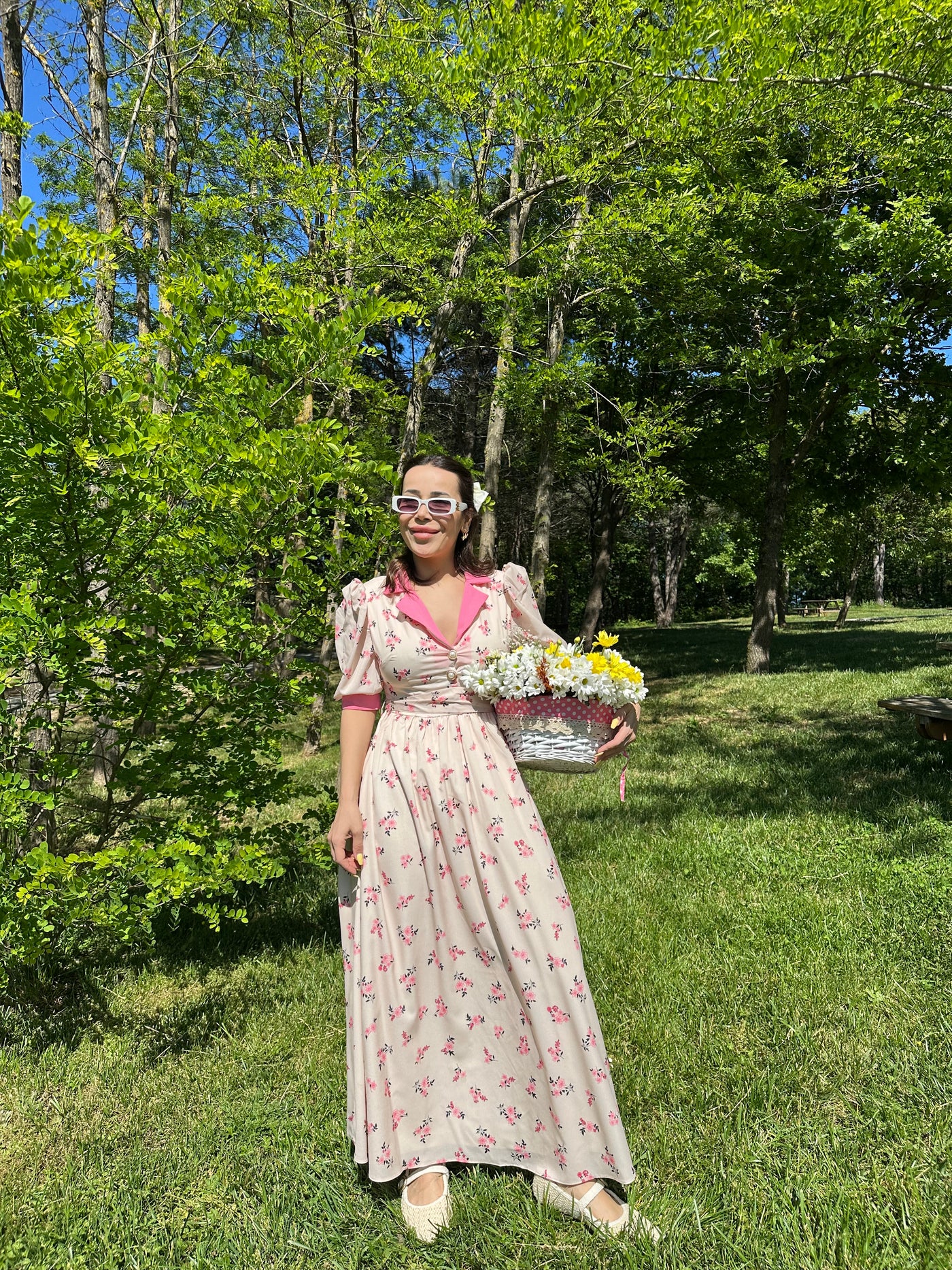Pembe Çiçek baskılı Elbise