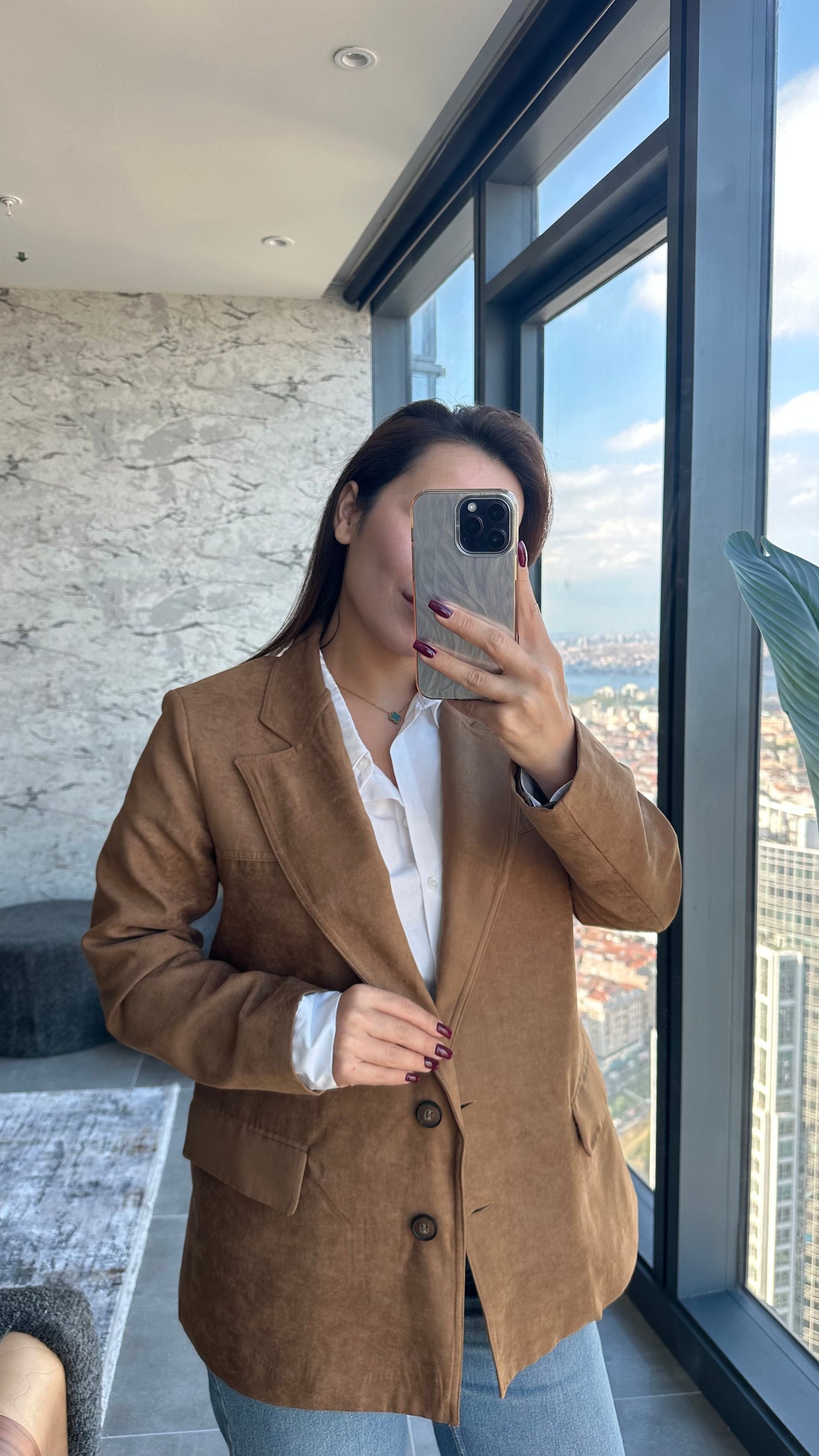 Camel Süet Blazer Ceket