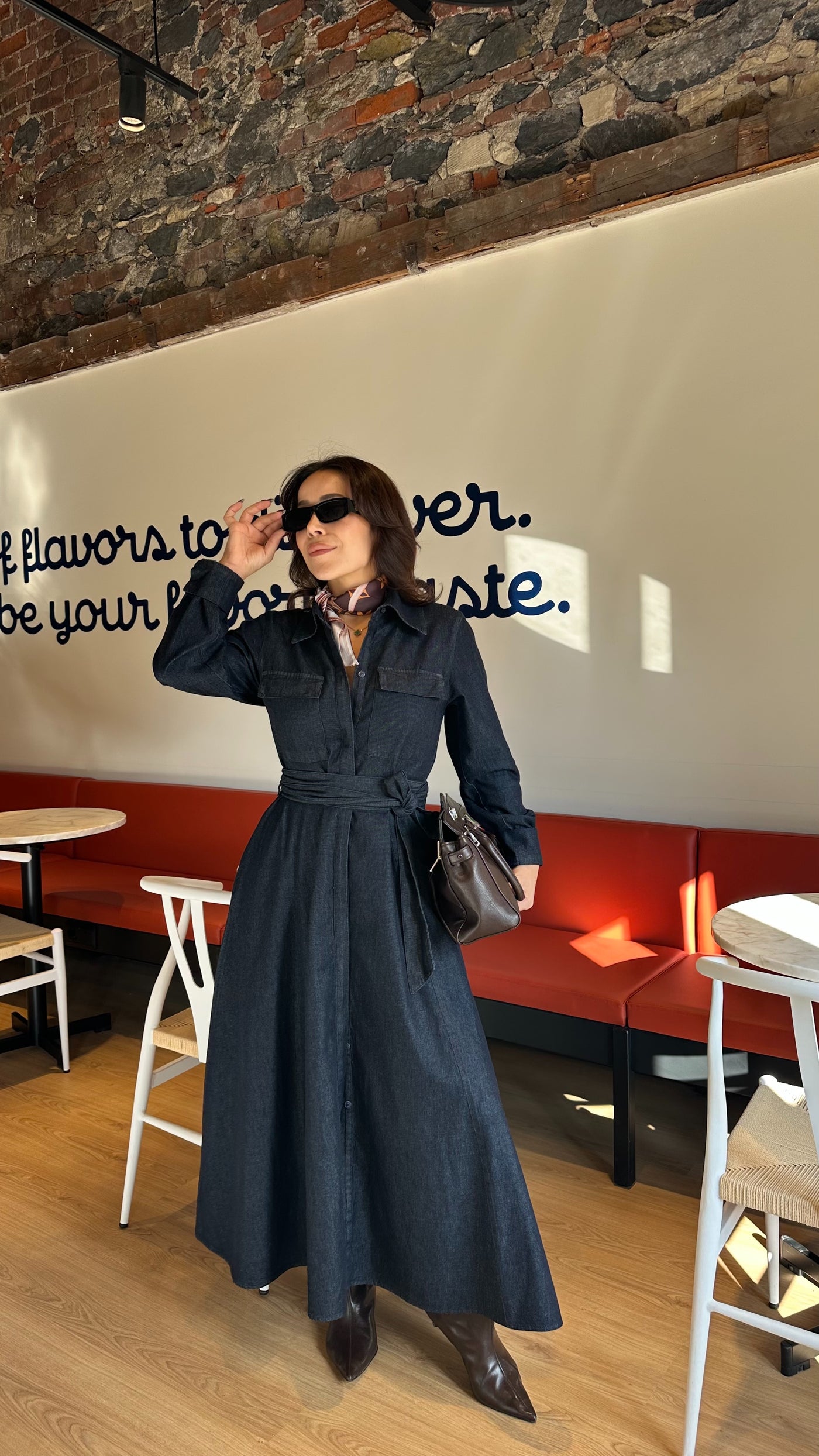 Maxi boy Düğmeli Denim elbise