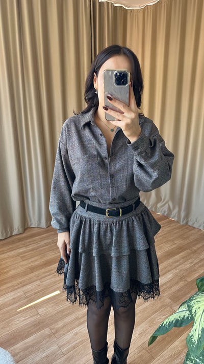 Dantel detaylı ekose takım