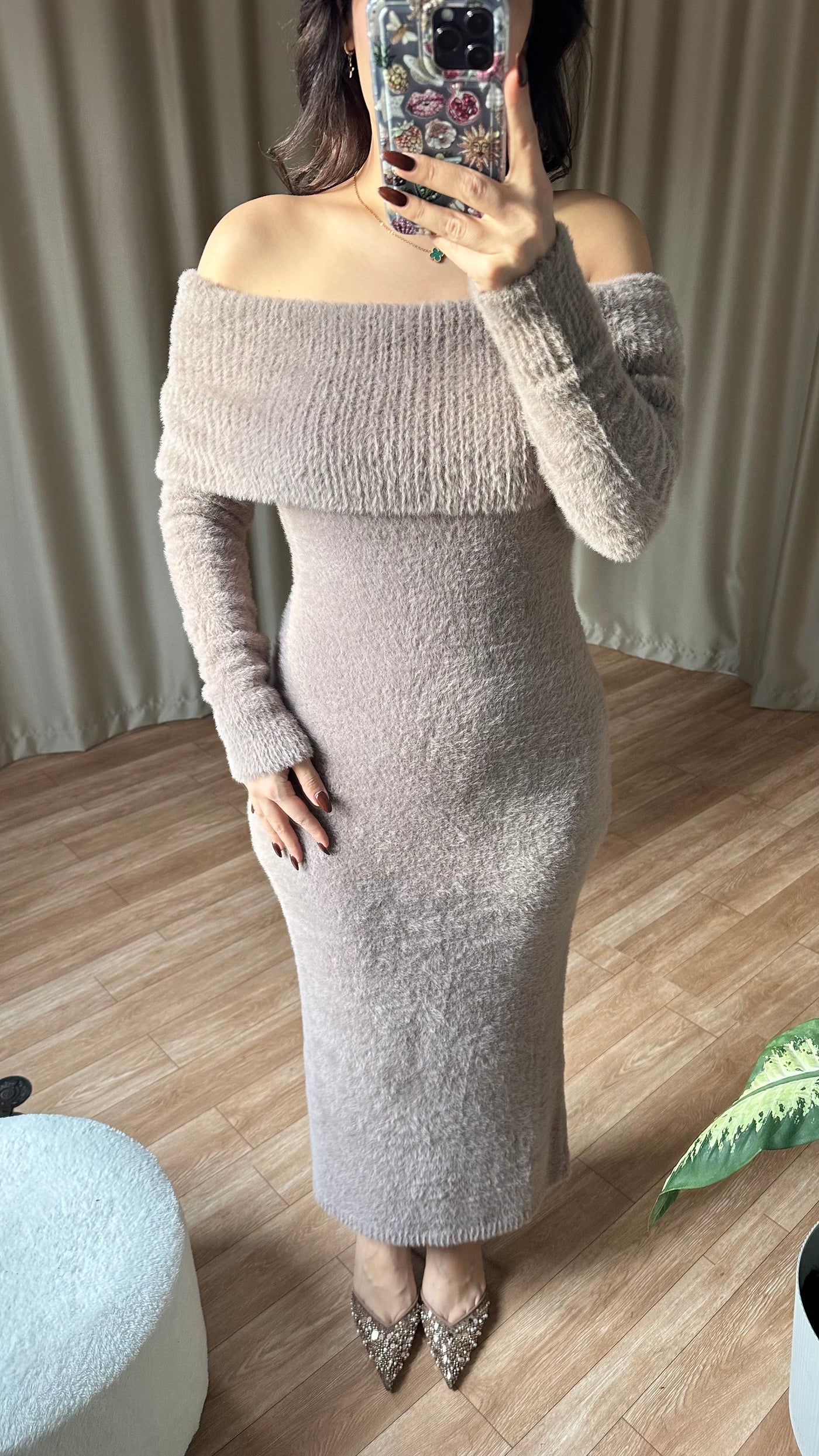 MADONNA YAKA vizon SAKALLI TRİKO ELBİSE