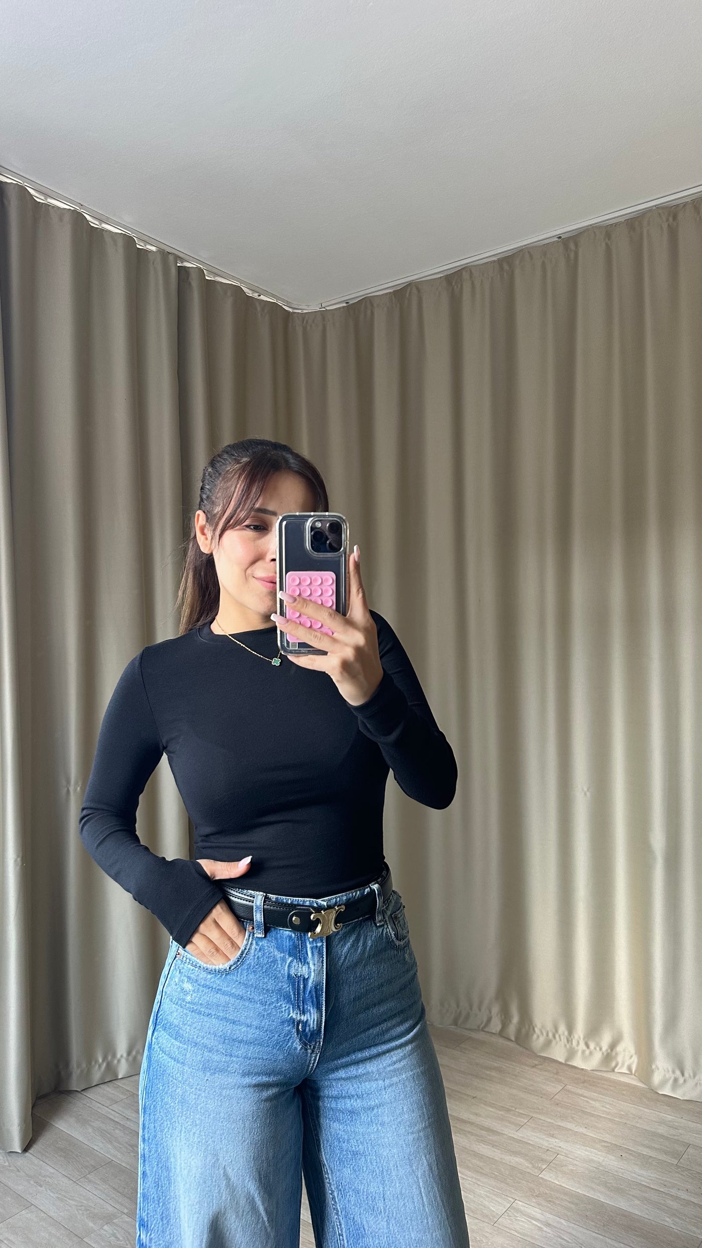 Oys Modal Kumaş Parmak Geçmeli Body siyah