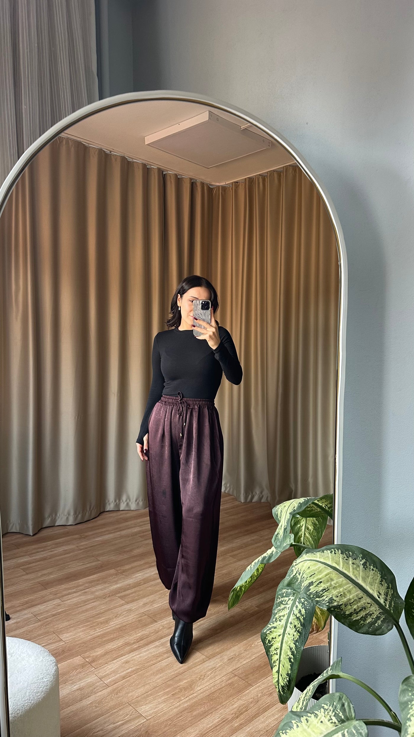 Bomber şalvar Mürdüm saten pantolon