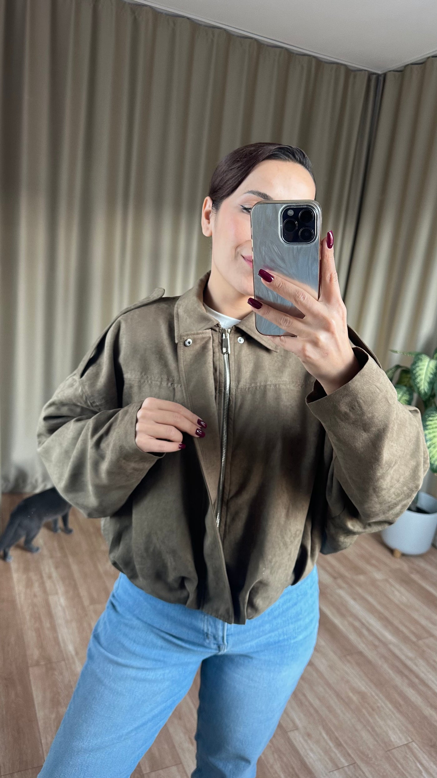 Haki süet bomber ceket