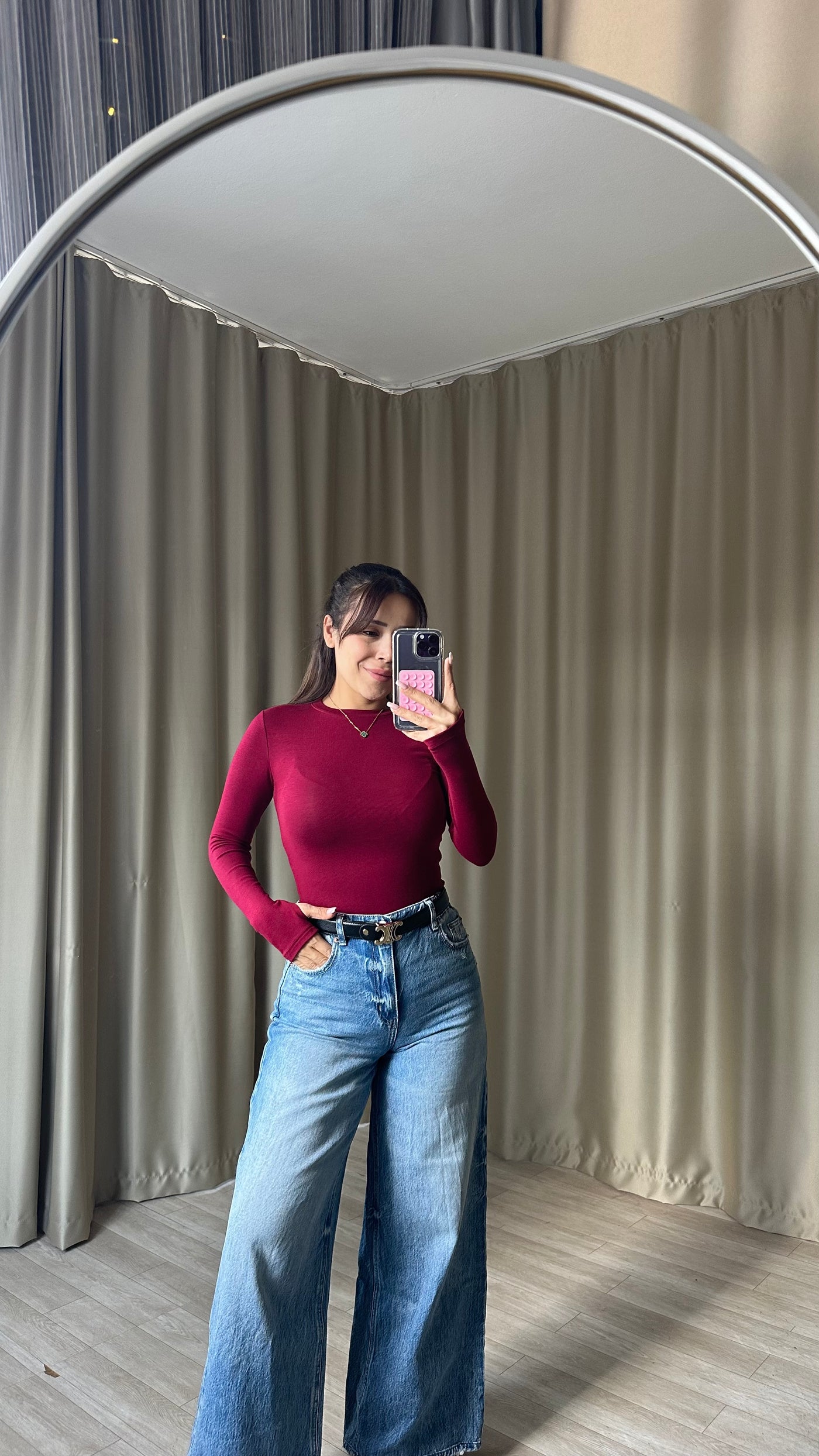 Oys Modal Kumaş Parmak Geçmeli Body bordo