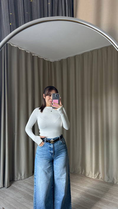 Oys Modal Kumaş Parmak Geçmeli Body beyaz