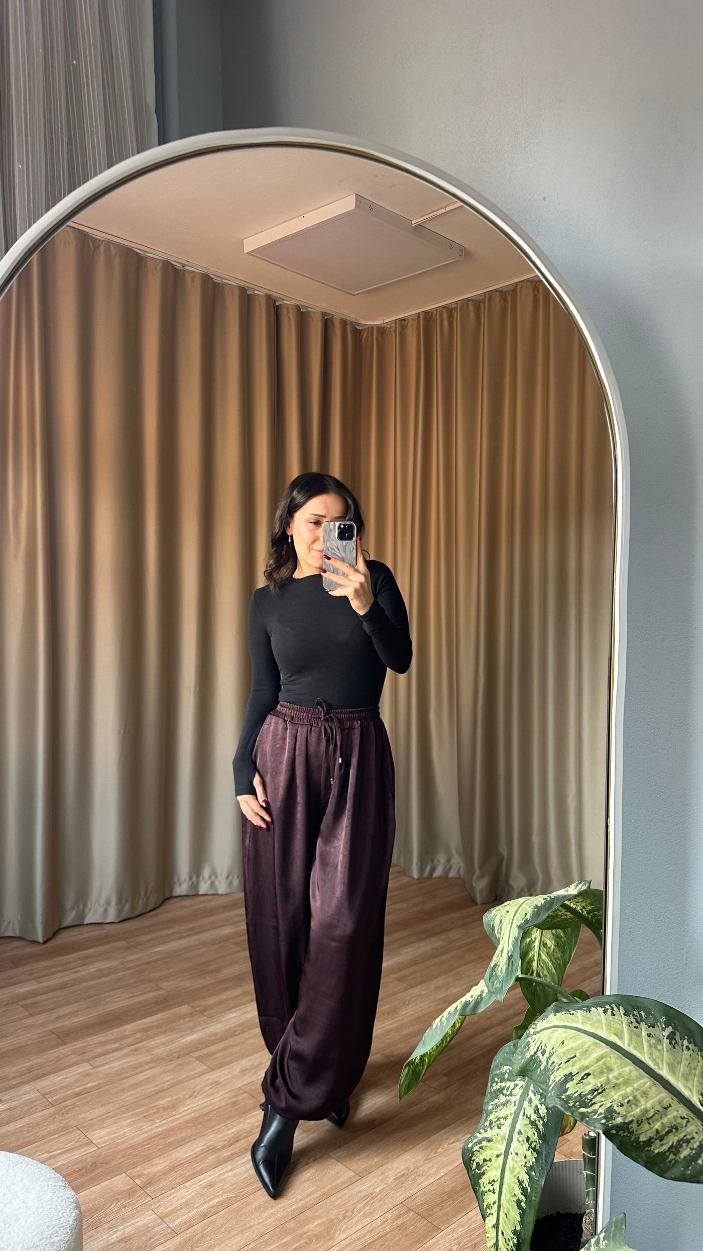 Bomber şalvar Mürdüm saten pantolon