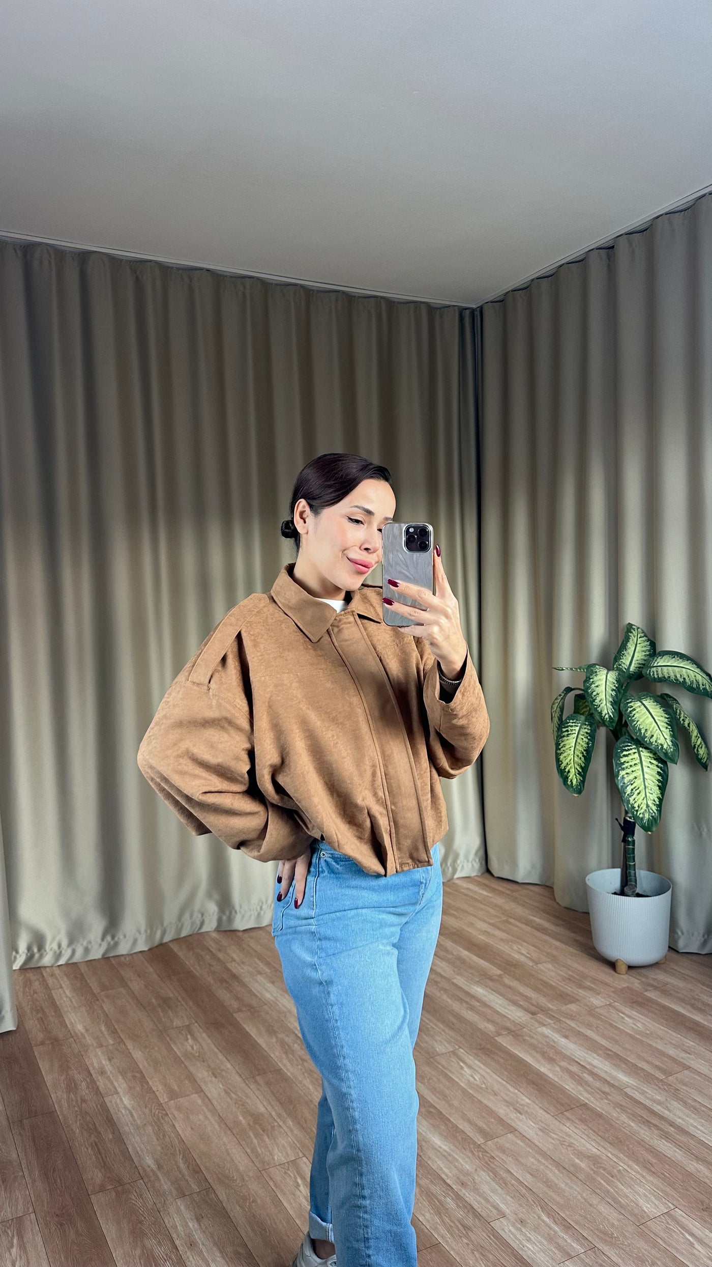 Taba süet bomber ceket