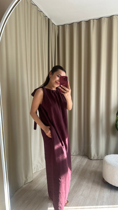Boydan bağlamalı bordo modal elbise