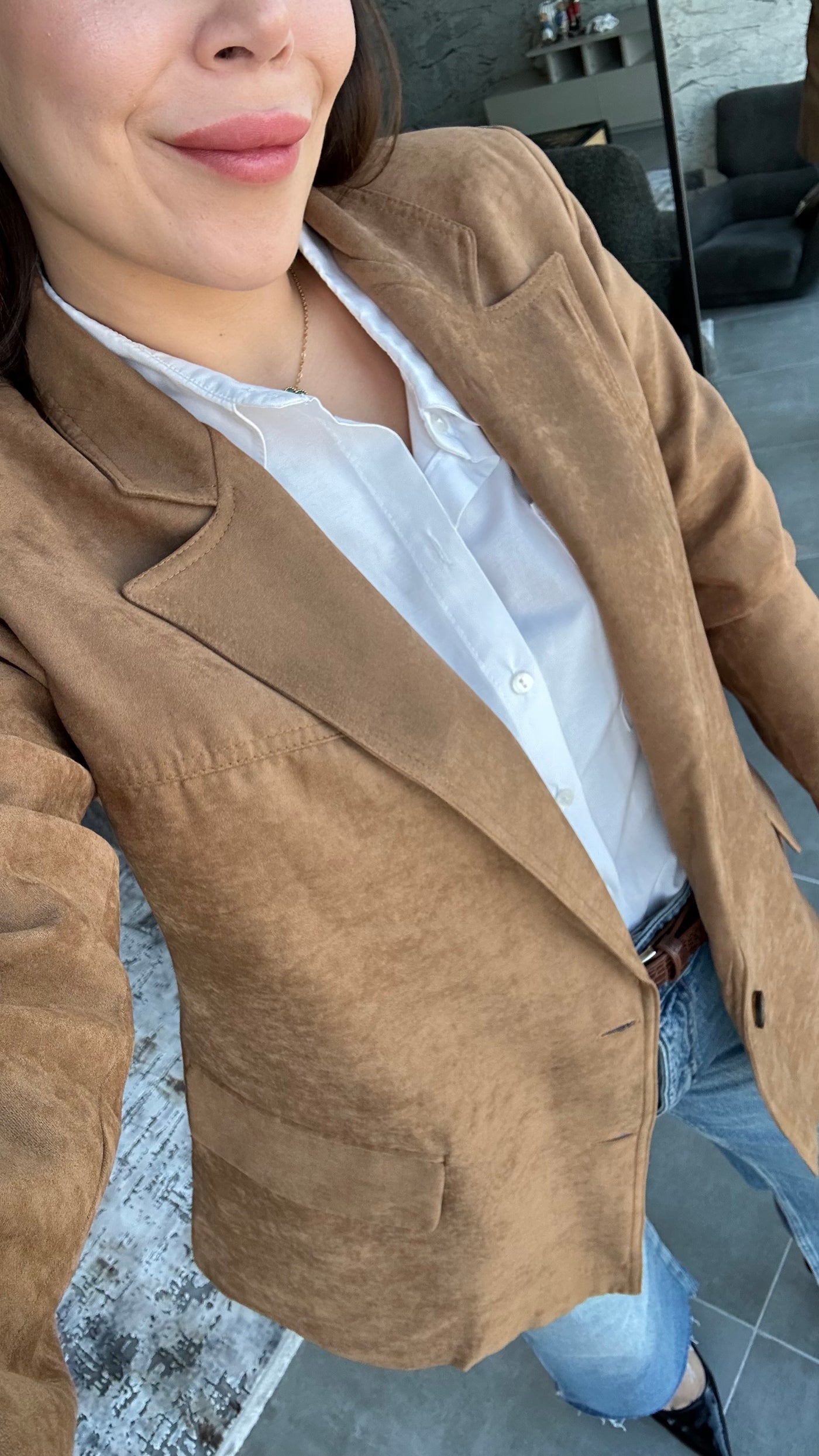 Camel Süet Blazer Ceket
