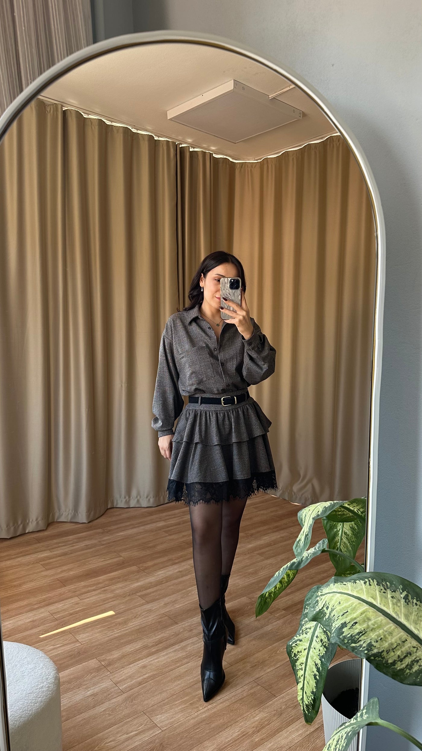 Dantel detaylı ekose takım