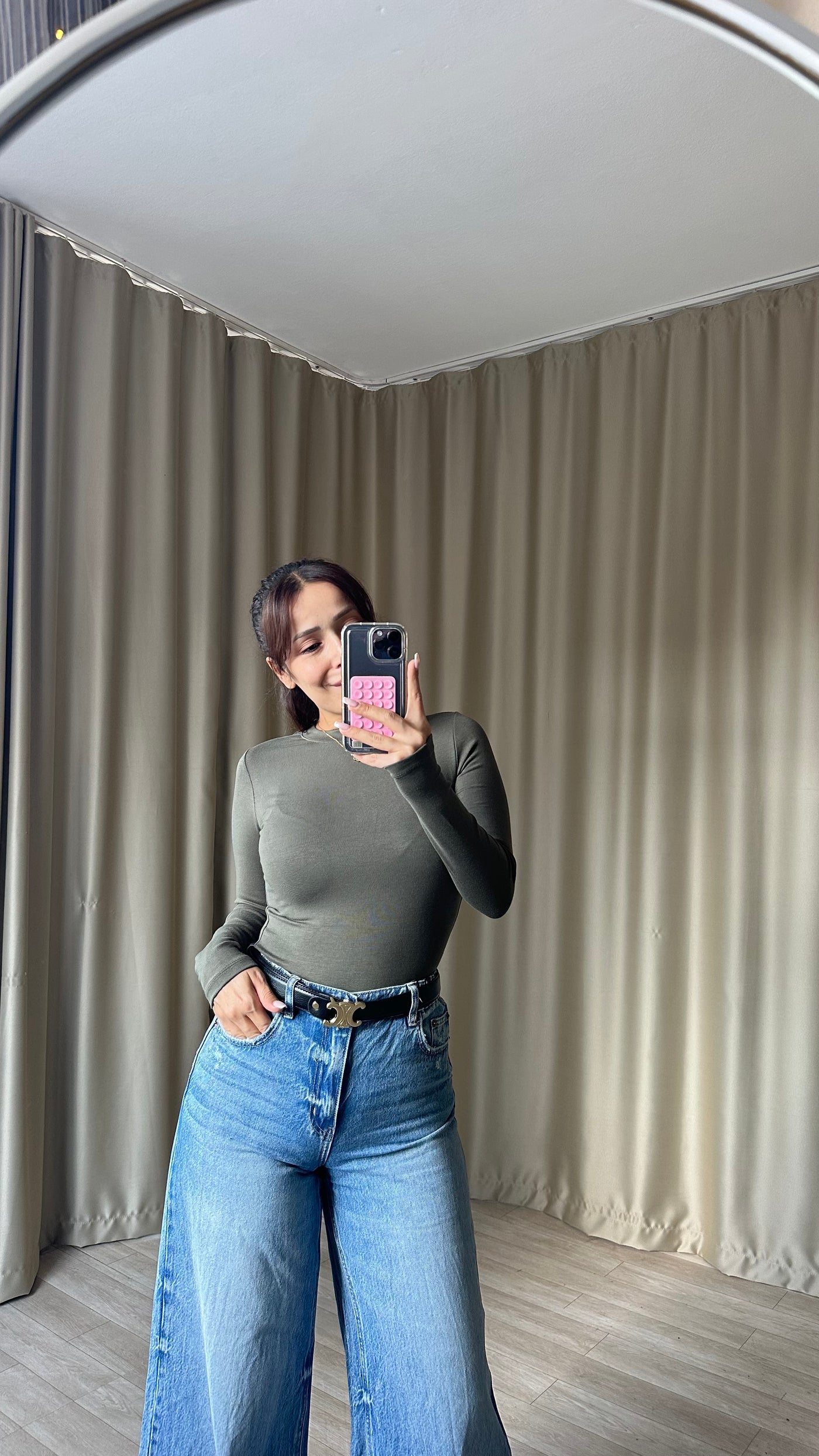 Oys Modal Kumaş Parmak Geçmeli Body haki