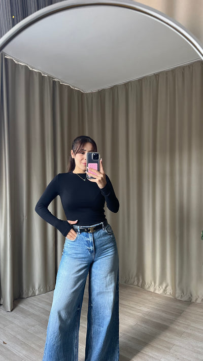 Oys Modal Kumaş Parmak Geçmeli Body siyah