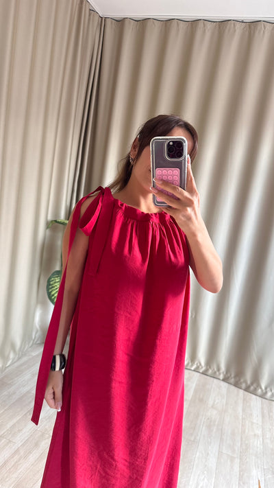 BOYDAN BAĞLAMALI kırmızı MODAL ELBİSE
