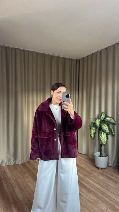 Bordo peluş kürk