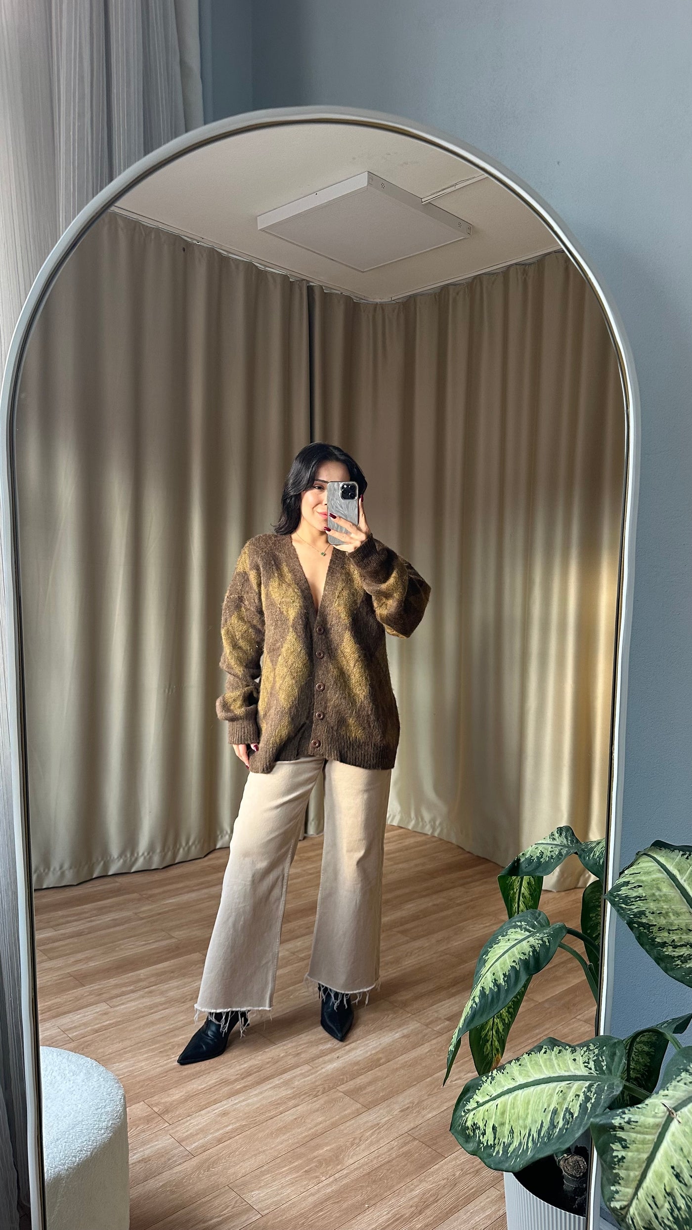 Kahve Baklava Desen Sakallı Salaş Hırka