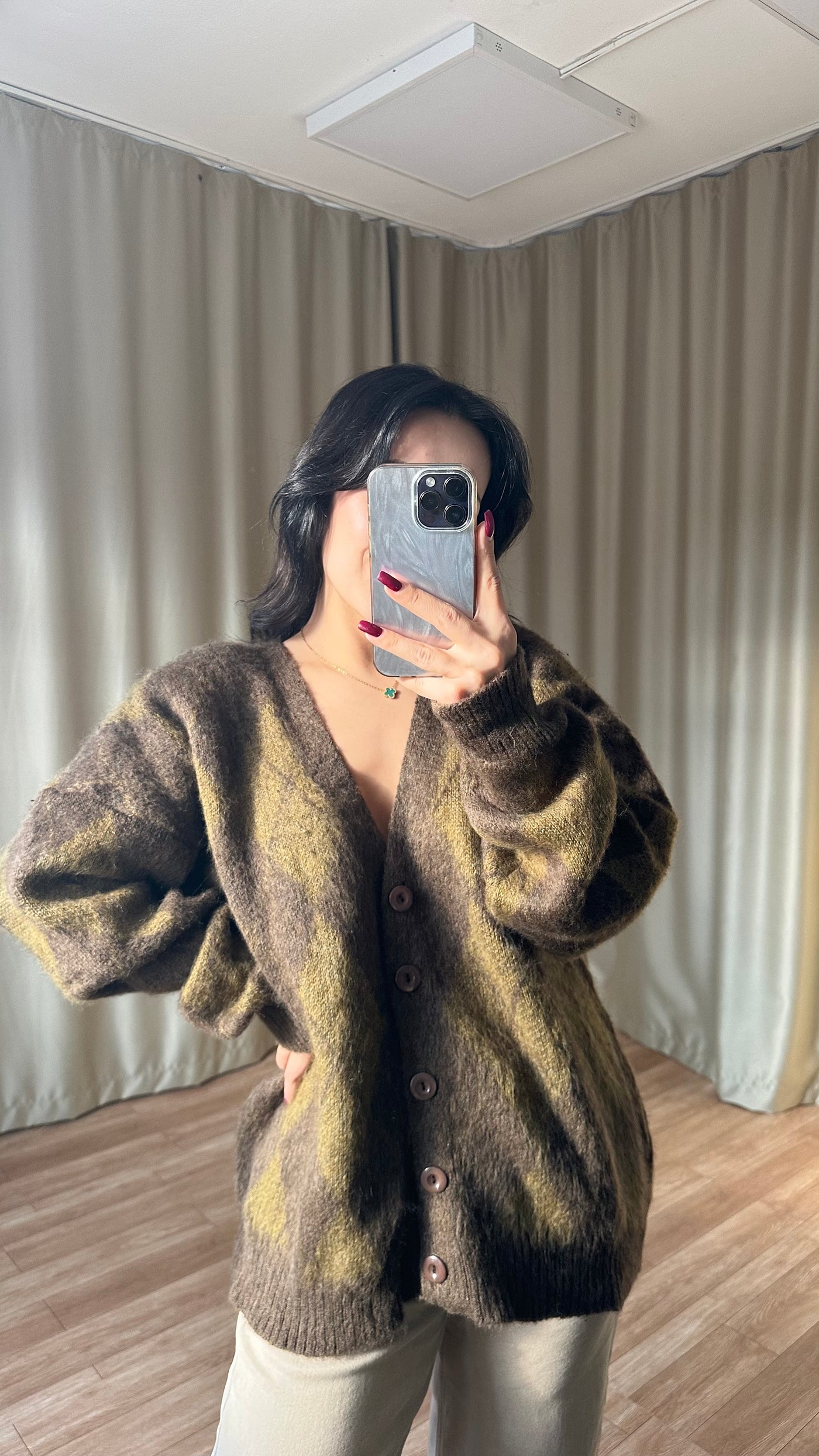 Kahve Baklava Desen Sakallı Salaş Hırka