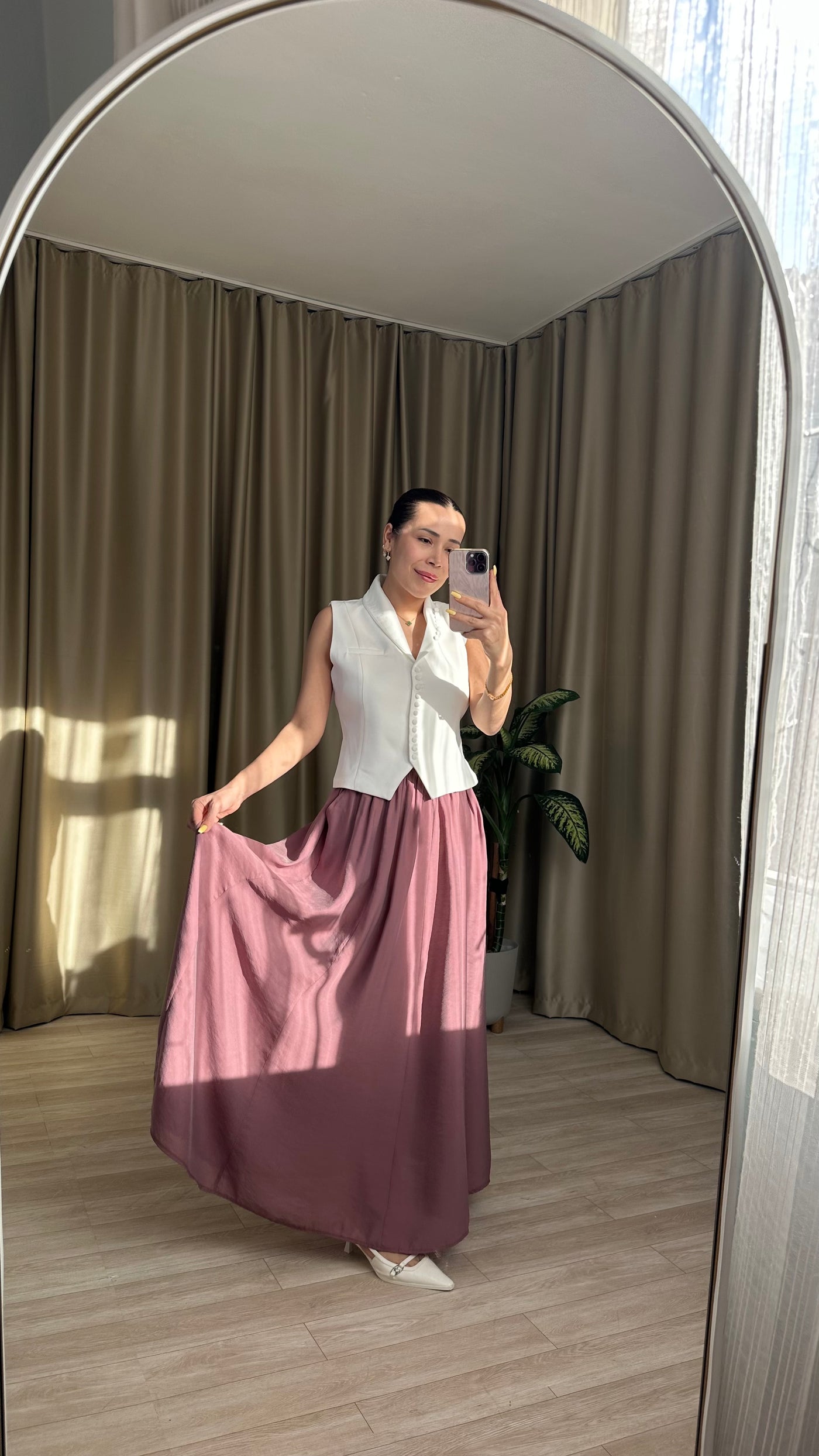 Gül kurusu Beli Lastikli Modal etek