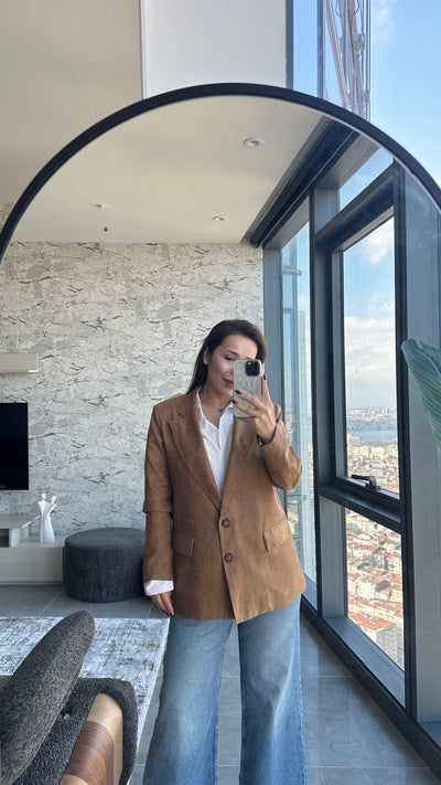 Camel Süet Blazer Ceket