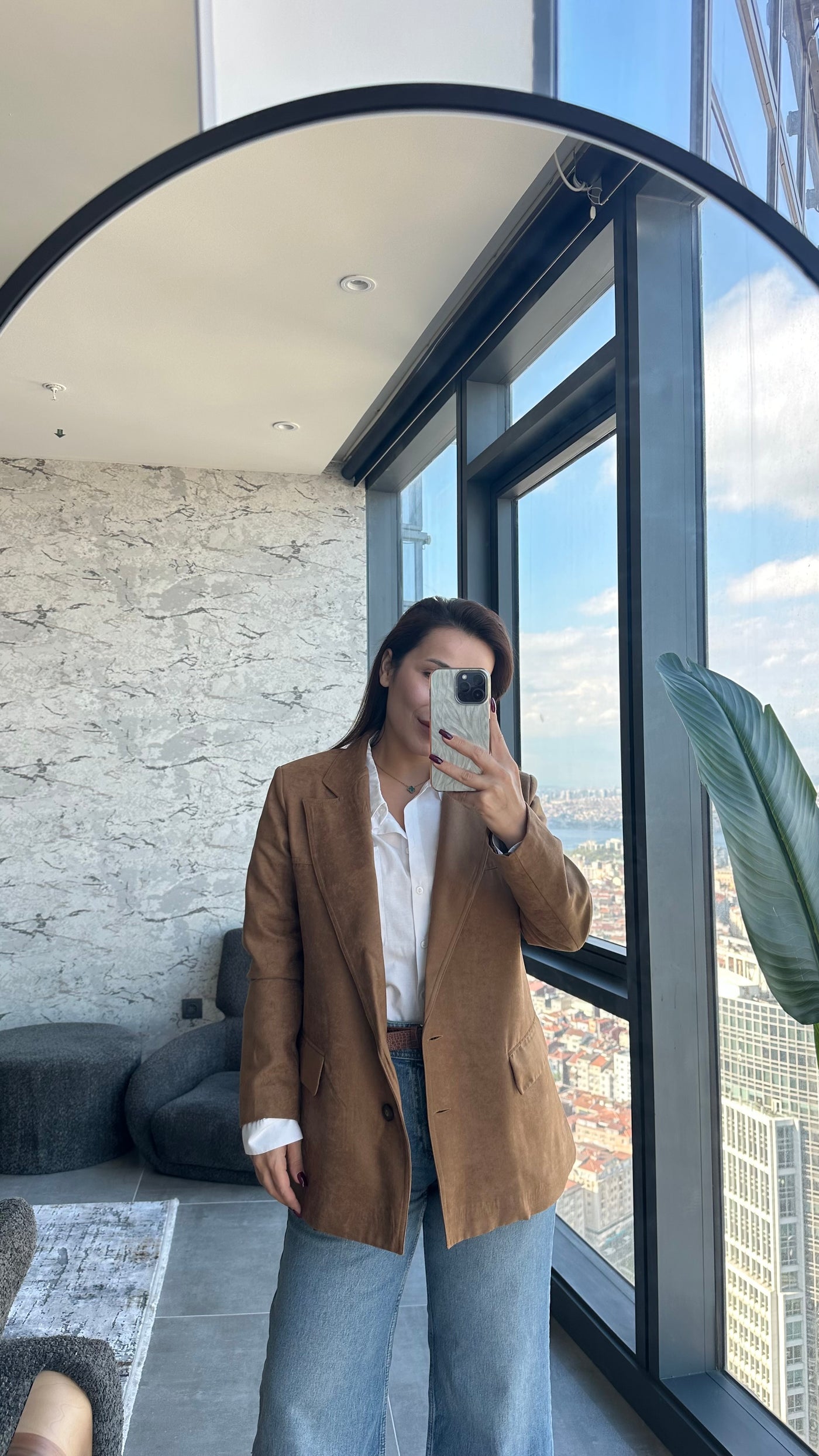 Camel Süet Blazer Ceket