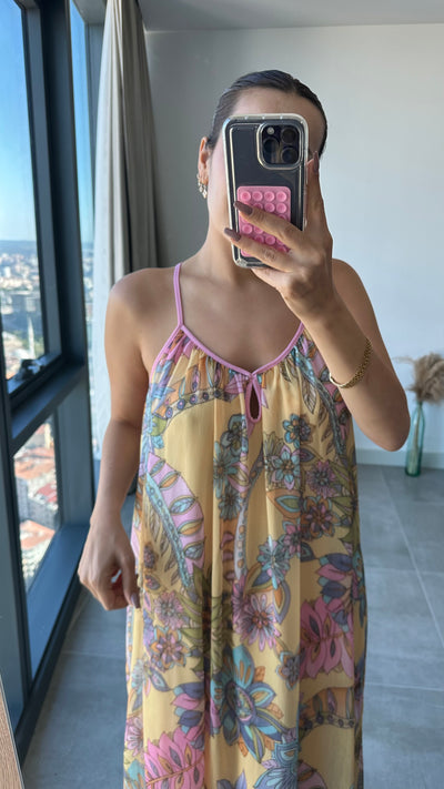 Pembe Biyeli çiçekli elbise